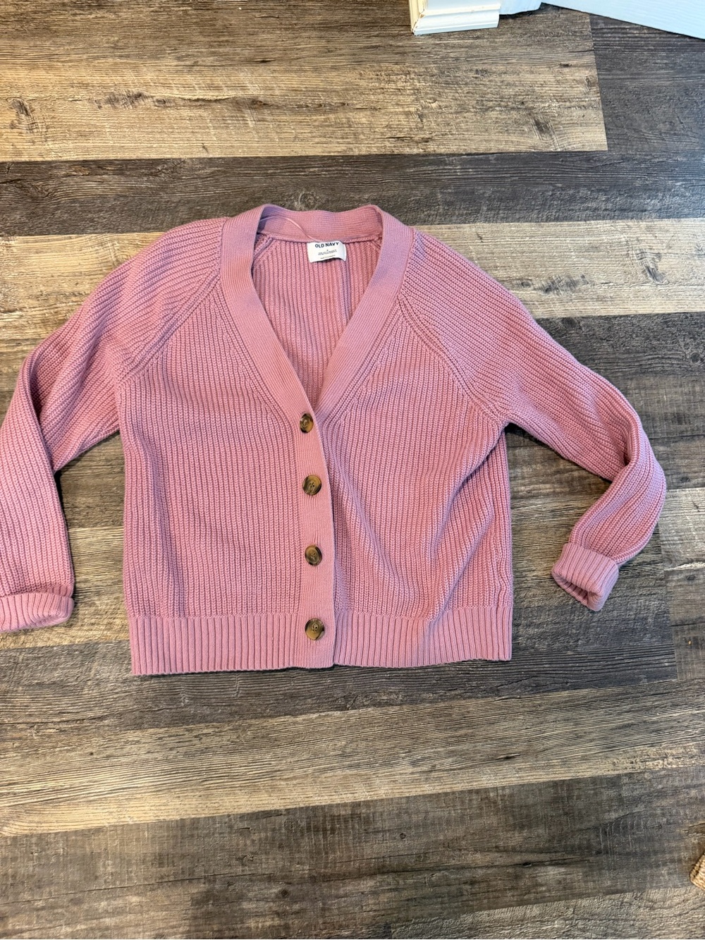 Old Navy Pink Ribbed Button Cardigan - Picture 2 of 4